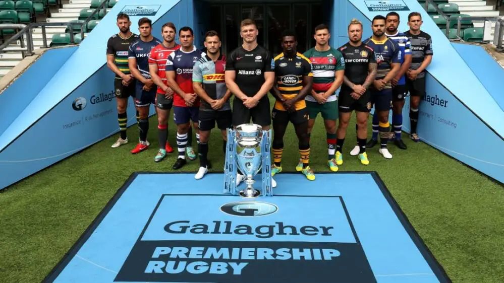 Gallagher Premiership Rugby Trophy and Players